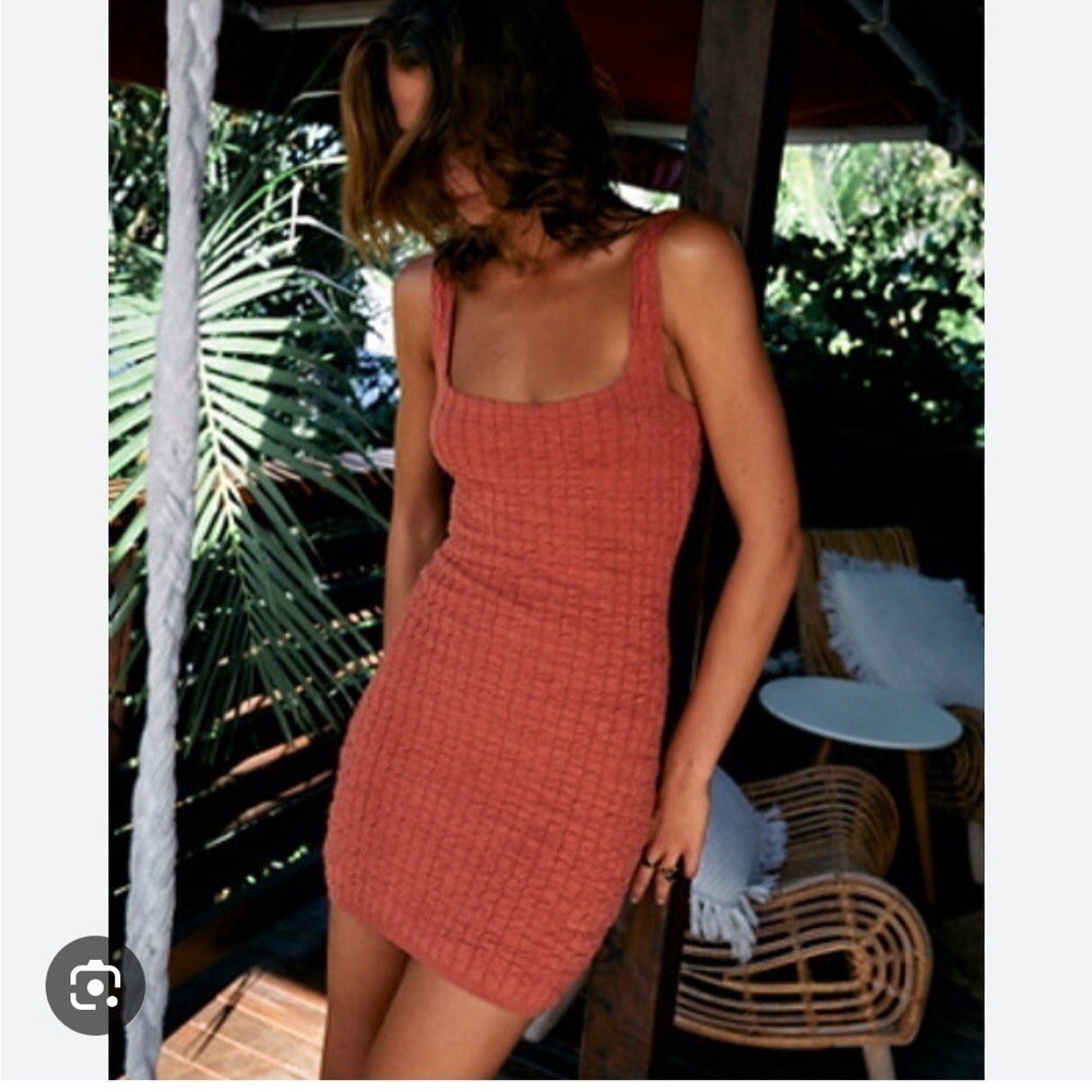 Free People Beach Small Short and Sweet Burnt Orange Knit Mini Dress Button Back